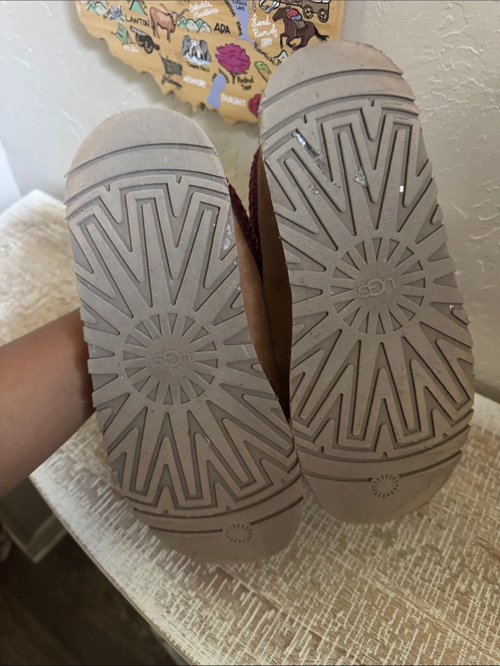 UGG Chestnut Suede Slip-On Clog with Red Trim